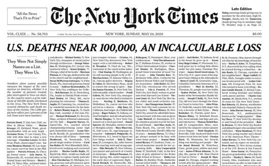 Новости Медиа и СМИ - New York Times отвела всю первую полосу газеты именам жертв COVID-19 в США