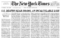  - New York Times отвела всю первую полосу газеты именам жертв COVID-19 в США